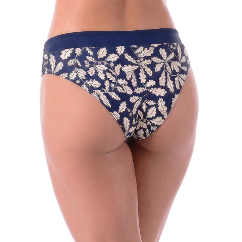 Calcinha de Biquíni Cintura Baixa Com Faixa e Fivela Estampado Azul
