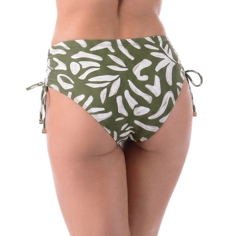 Calcinha de Biquíni Estampado Verde Cintura Baixa Elástico Rebatido Com Amarração