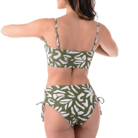 Conjunto de Biquíni Cropped Bojo Removível Alça Regulável Estampado Verde