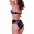 Conjunto de Biquíni Hot Pants Floral Preto Lateral Dupla Franzida