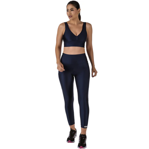 Calça Legging Fitness Cirrê Cós Alto Com Bolso Marinho - Summer Soul