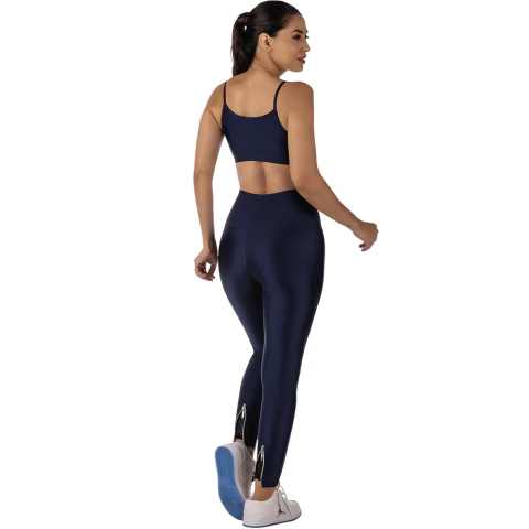 Calça Legging Fitness Cirrê Cós Alto Detalhe Zíper Marinho - Summer Soul