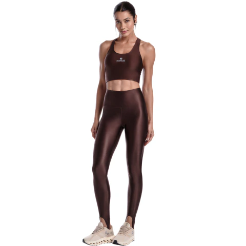 Calça Legging Fitness Pezinho Cós Alto de Cirrê Marrom - Summer Soul