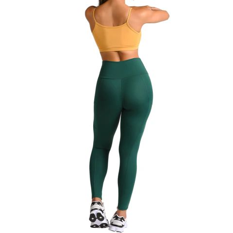 Conjunto Fitness Suplex Legging Com Bolso Verde e Top Amarelo Edição Copa - Live - comprar online