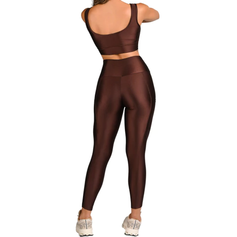 Conjunto Fitness Top Com Bojo Removível e Calça Cós Alto Marrom - comprar online