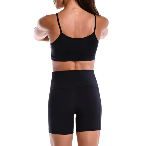 Conjunto Fitness Suplex Short Com Bolso e Top Preto - comprar online