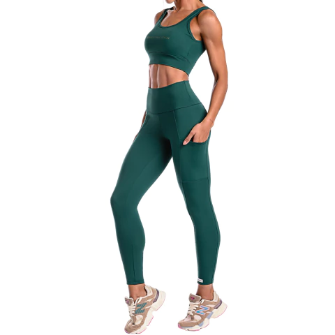 Conjunto Fitness Top Com Bojo Removível e Calça Cós Alto - Suplex Verde na internet