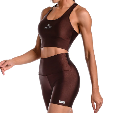 Conjunto Fitness Cirrê Short e Top Marrom na internet