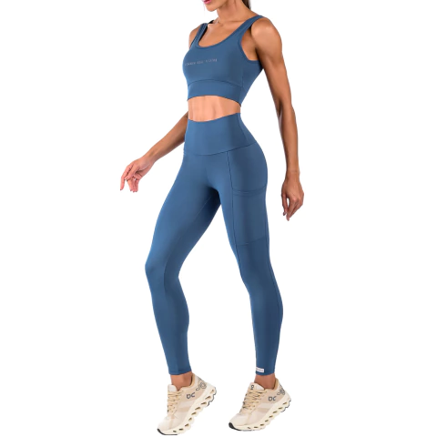 Calça Legging Fitness Cós Alto com Bolso para Treinos Confortáveis - Suplex Azul - loja online