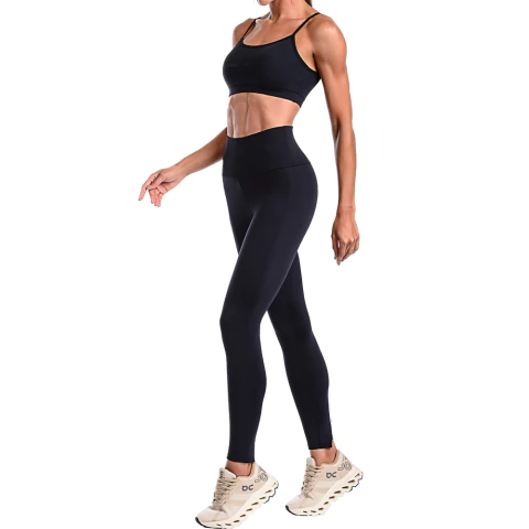 Conjunto Fitness Suplex Top Com Bojo Removível e Calça Cós Alto Preto na internet