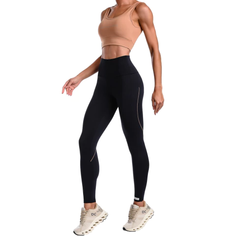 Conjunto Fitness Suplex Top Bojo Removível e Calça Cós Alto e Friso - Marrom e Preto na internet