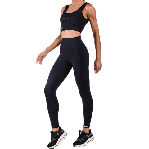 Conjunto Fitness Top Com Bojo Removível e Calça Cós Alto - Suplex Preto na internet