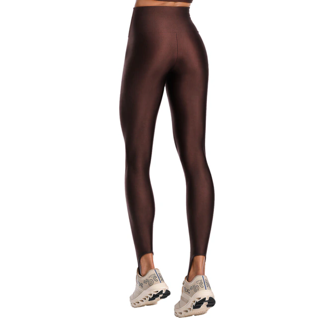 Calça Legging Fitness Pezinho Cós Alto de Cirrê Marrom