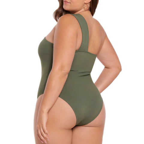 Maiô Plus Size Verde Militar Um Ombro Só Com Detalhe em Argola - comprar online