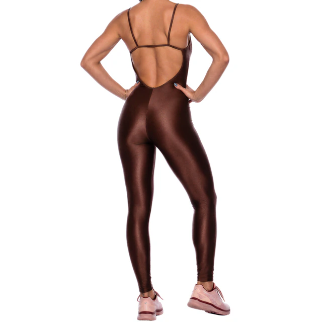 Macacão Longo Fitness Feminino Cirrê Marrom - Conforto e Estilo para Treinos