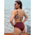 Conjunto de Biquíni Regata Sem Bojo Amarração Costas Estampado Marrom