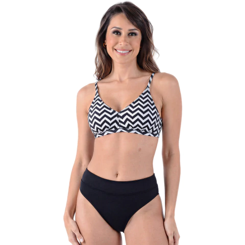 Biquíni Cintura Baixa sem Bojo e com Amarração Zig Zag Preto - comprar online