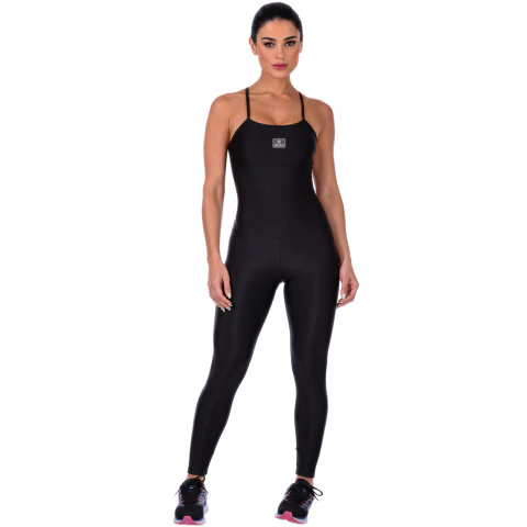 Macacão Longo Fitness Feminino Cirrê Preto - Conforto e Estilo para Treinos