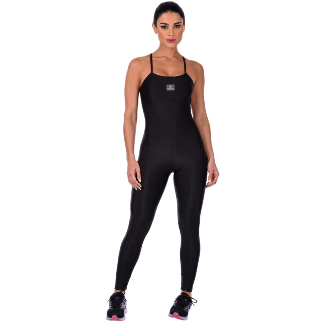 Macacão Longo Fitness Feminino Cirrê Preto - Conforto e Estilo para Treinos