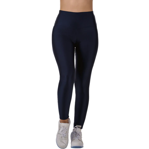 Calça Legging Fitness Cirrê Cós Alto Detalhe Zíper Marinho na internet
