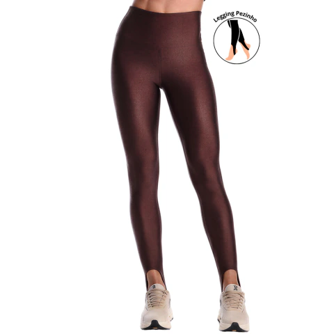 Calça Legging Fitness Pezinho Cós Alto de Cirrê Marrom