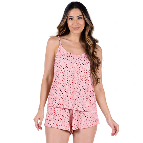 Short Doll Feminino Com Alça Poá Rosa