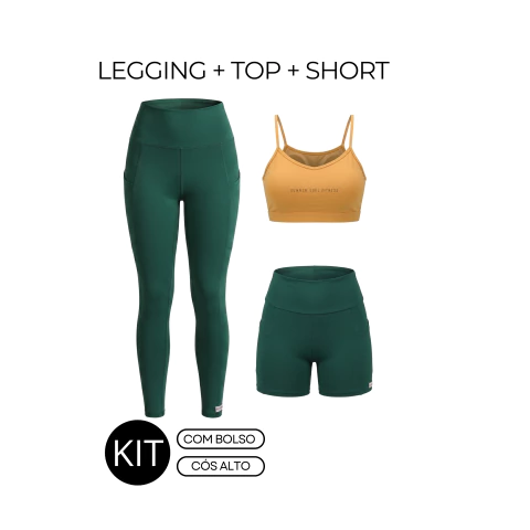 Kit Conjunto Fitness Legging e Short Cos Alto Top Alça Digital Mirtilo