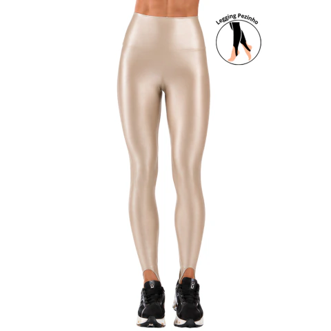 Calça Legging Fitness Pezinho Cós Alto de Cirrê Bege