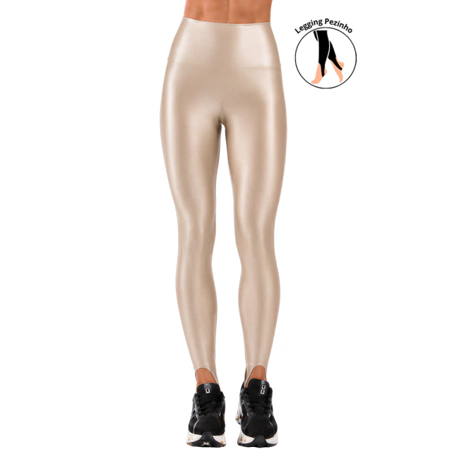 Calça Legging Fitness Pezinho Cós Alto de Cirrê Bege