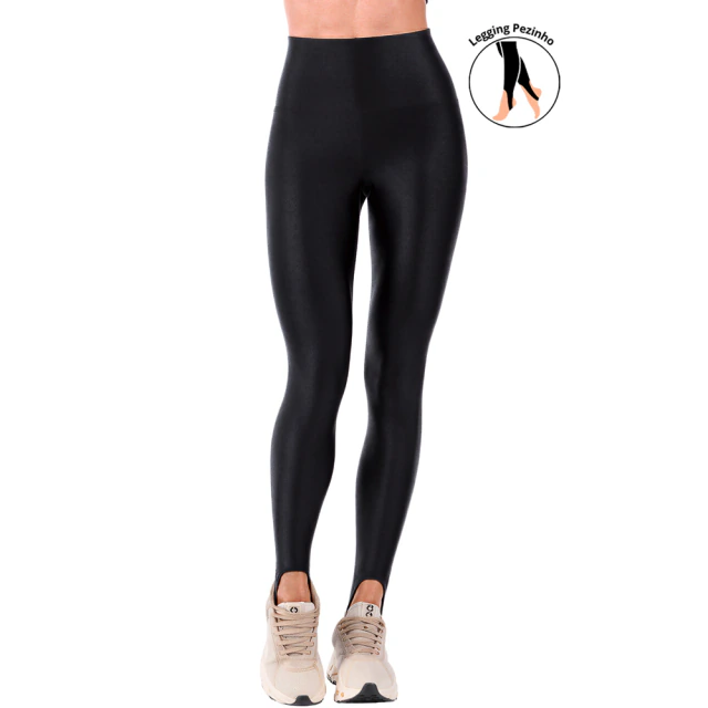Calça Legging Fitness Pezinho Cós Alto de Cirrê Preto