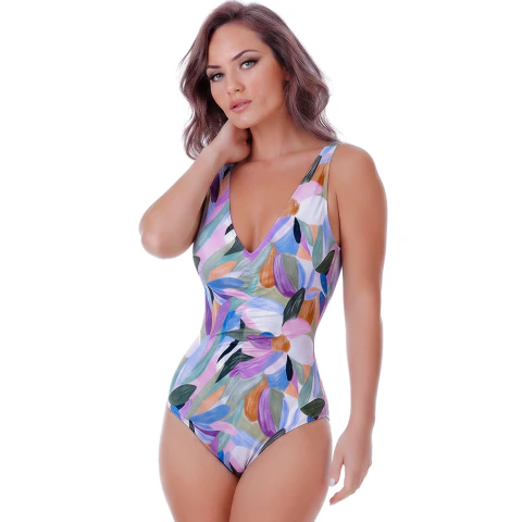 Maiô de Praia Com Bojo e Decote Floral Colorido