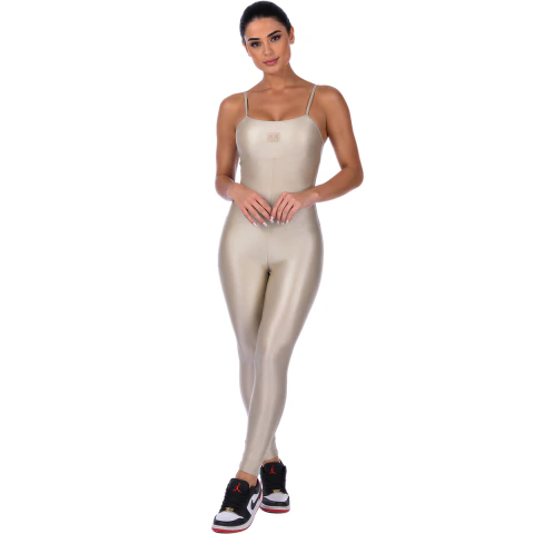 Macacão Longo Fitness Feminino Cirrê Bege - Conforto e Estilo para Treinos