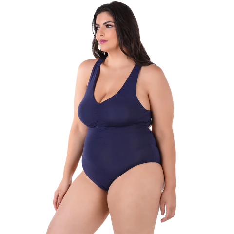 Maiô Plus Size Com Bojo Frente Única Liso Azul Marinho na internet