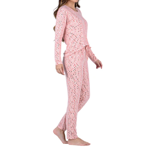 Pijama Feminino Calça e Blusa Longo Estampado Poá Rosa na internet