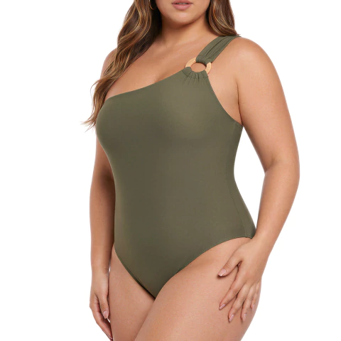 Maiô Plus Size Verde Militar Um Ombro Só Com Detalhe em Argola na internet