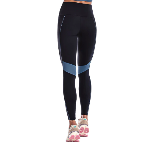 Conjunto Fitness Suplex Top Cós Largo e Calça Com Recorte - Azul e Preto