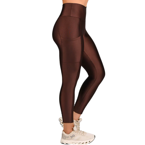 Conjunto Fitness Top Com Bojo Removível e Calça Cós Alto Marrom