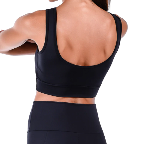 Imagem do Conjunto Fitness Top Com Bojo Removível e Calça Cós Alto - Suplex Preto