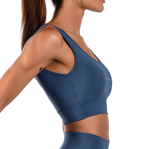 Top Fitness de Alta Sustentação Com Bojo Removível - Conforto e Tecnologia - Suplex Azul na internet