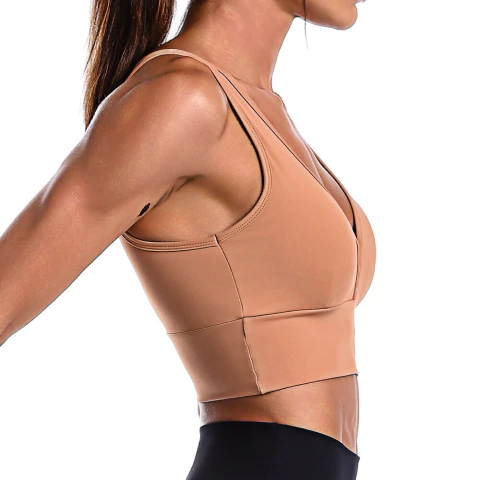 Conjunto Fitness Suplex Top Cós Largo e Calça Com Recorte - Marrom e Preto - Summer Soul