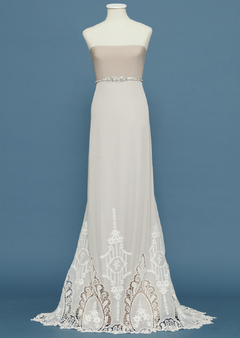 S0508- GASA DE SEDA GEORGETTE BORDADA CON GUIPIURE - Sole Silva Telas de Novias ~ Bridal Fabrics
