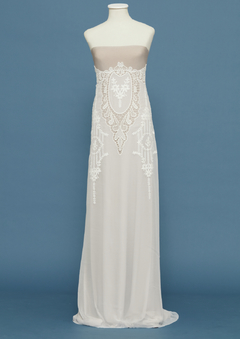 S0508- GASA DE SEDA GEORGETTE BORDADA CON GUIPIURE