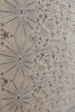 S0610 - TUL BORDADO CON LENTEJUELAS Y CANUTILLOS, PELTRE, SILVER Y OFF WHITE - Sole Silva Telas de Novias ~ Bridal Fabrics