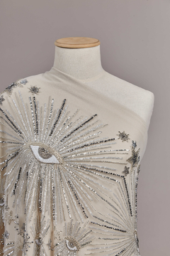 S0610 - TUL BORDADO CON LENTEJUELAS Y CANUTILLOS, PELTRE, SILVER Y OFF WHITE - comprar online