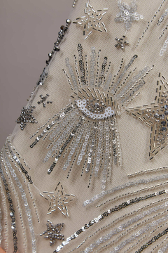 S0610 - TUL BORDADO CON LENTEJUELAS Y CANUTILLOS, PELTRE, SILVER Y OFF WHITE - (copia) - comprar online