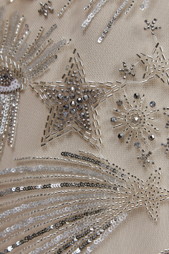 S0610 - TUL BORDADO CON LENTEJUELAS Y CANUTILLOS, PELTRE, SILVER Y OFF WHITE - Sole Silva Telas de Novias ~ Bridal Fabrics