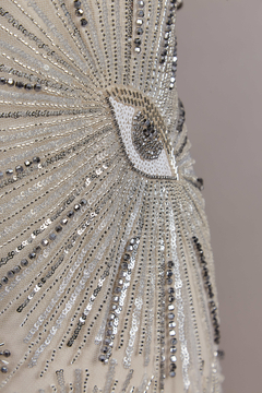 Imagen de S0610 - TUL BORDADO CON LENTEJUELAS Y CANUTILLOS, PELTRE, SILVER Y OFF WHITE