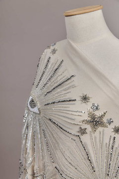 S0610 - TUL BORDADO CON LENTEJUELAS Y CANUTILLOS, PELTRE, SILVER Y OFF WHITE - (copia) - comprar online