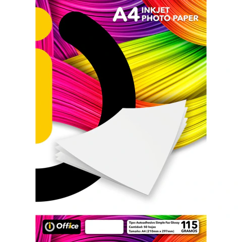 Papel Fotografico Adhesivo Brillante A4 115g 50h Office