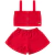 LASIE TRABALHADA VERMELHO CONJUNTO INFANTIL MENINA NATAL CROPPED COM BOTÕES + SHORTS GODÊ TAMANHO 1 AO 3